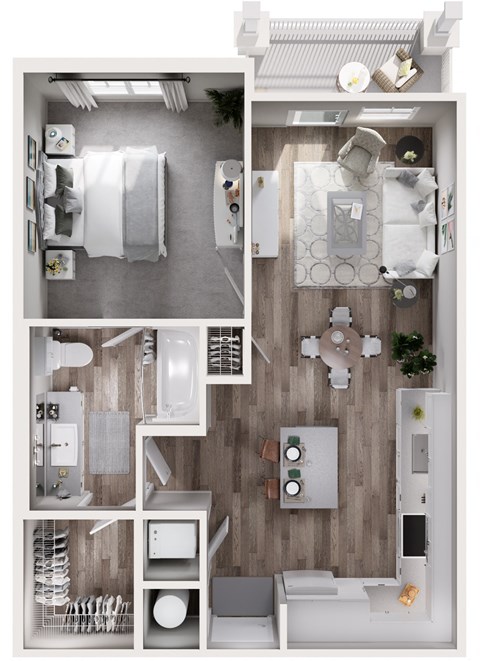 Floor plan for 1 bed, 1 bath, 686 sqft